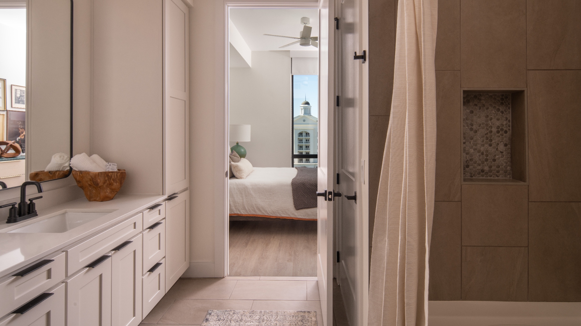 Oro Ballantyne Two Bedroom Apartment Bathroom and Bedroom